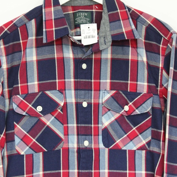J Crew Men Heavyweight Flannel Plaid Shirt New Button Front Medium - Picture 2 of 8